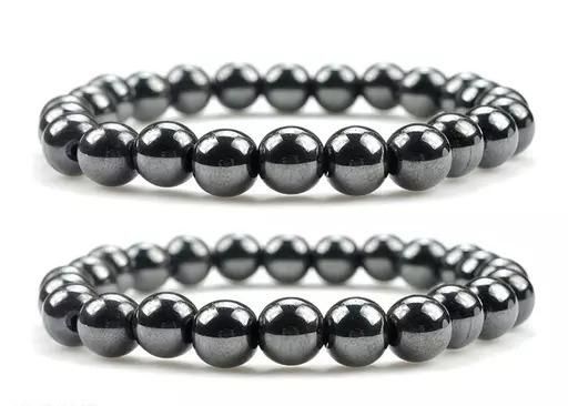 Natural Round Beads Magnetic Hematite Crystal Stone 8mm Bracelet (Pack of 2)